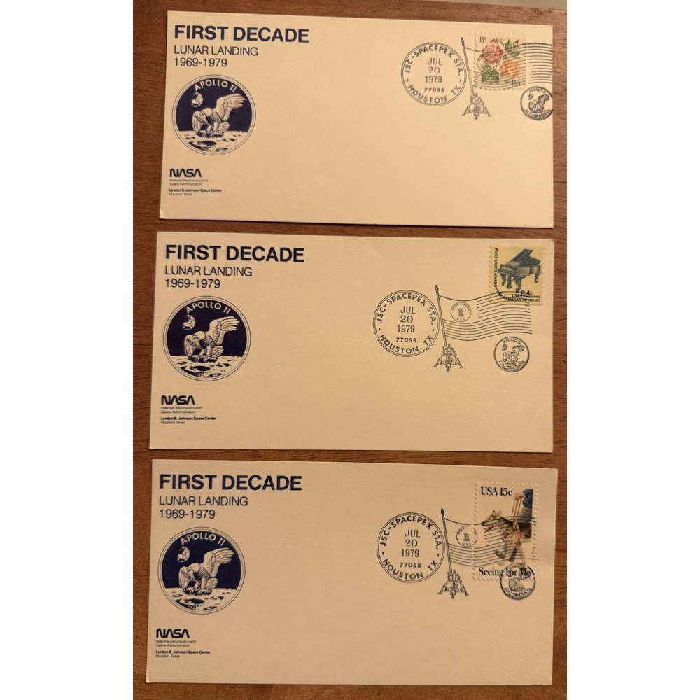 Set Of 3 Apollo 11 First Decade Lunar Landing Houston, TX 1979 Card Covers NASA